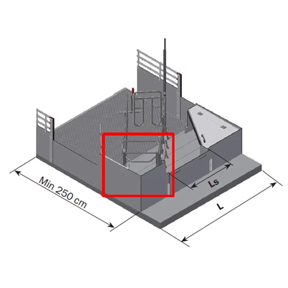 Загон FarrowComfort для опороса, желоб для свиноматоки расположен в углу